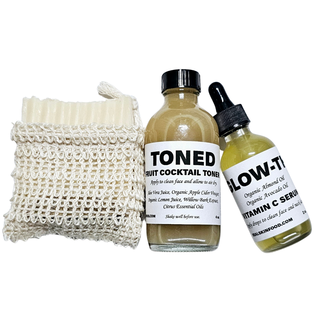 THE GLOW UP BUNDLE - 3 Piece Acne Care System + FREE Natural Exfoliating Bar Soap Pouch